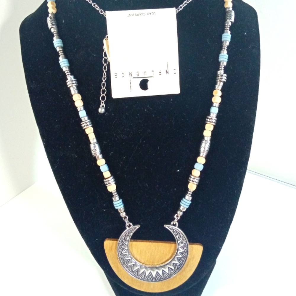 Influence Blue/Beige Beaded Moon Women's Necklace